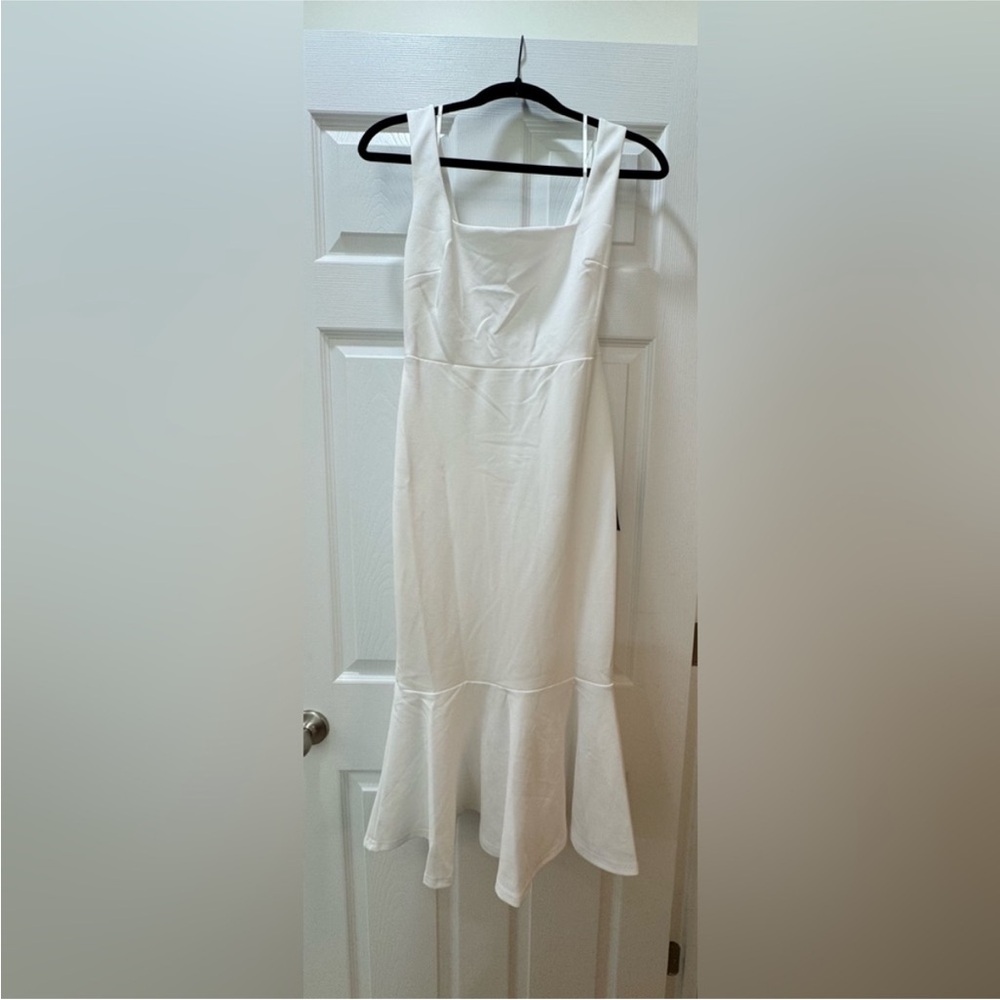 Lulu's Moment Maker White Square Neck Trumpet Midi Dress - Picture 5 of 7